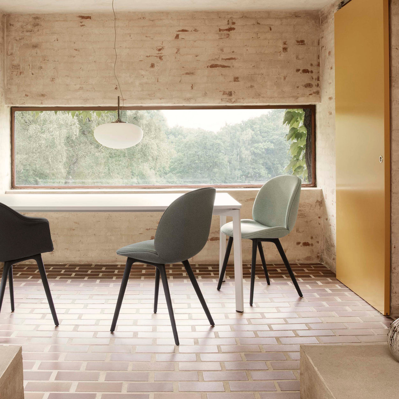 Beetle Dining Chair: Black Plastic Base + Fully Upholstered