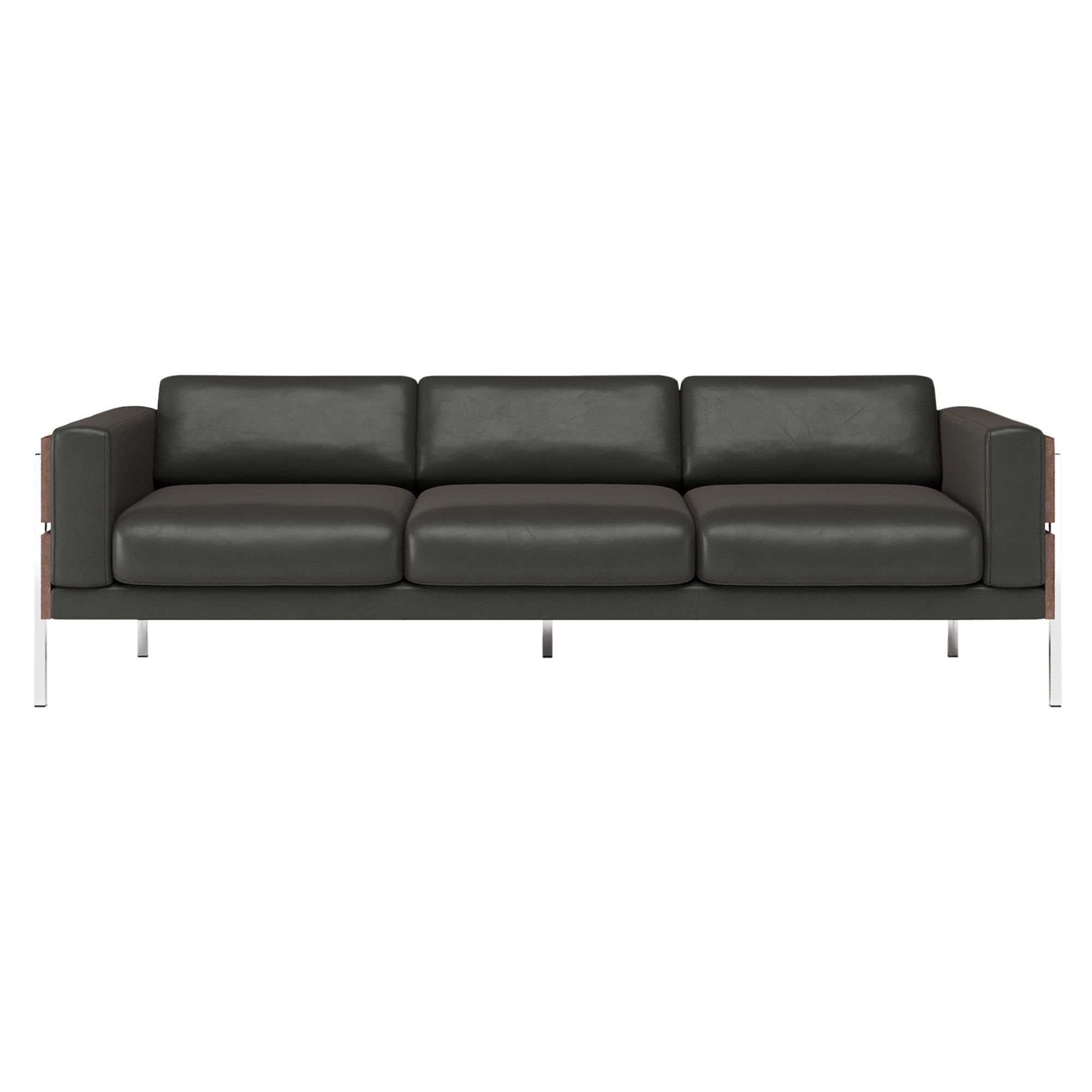 Forum Sofa: 3 Seater + Walnut + Black Leather