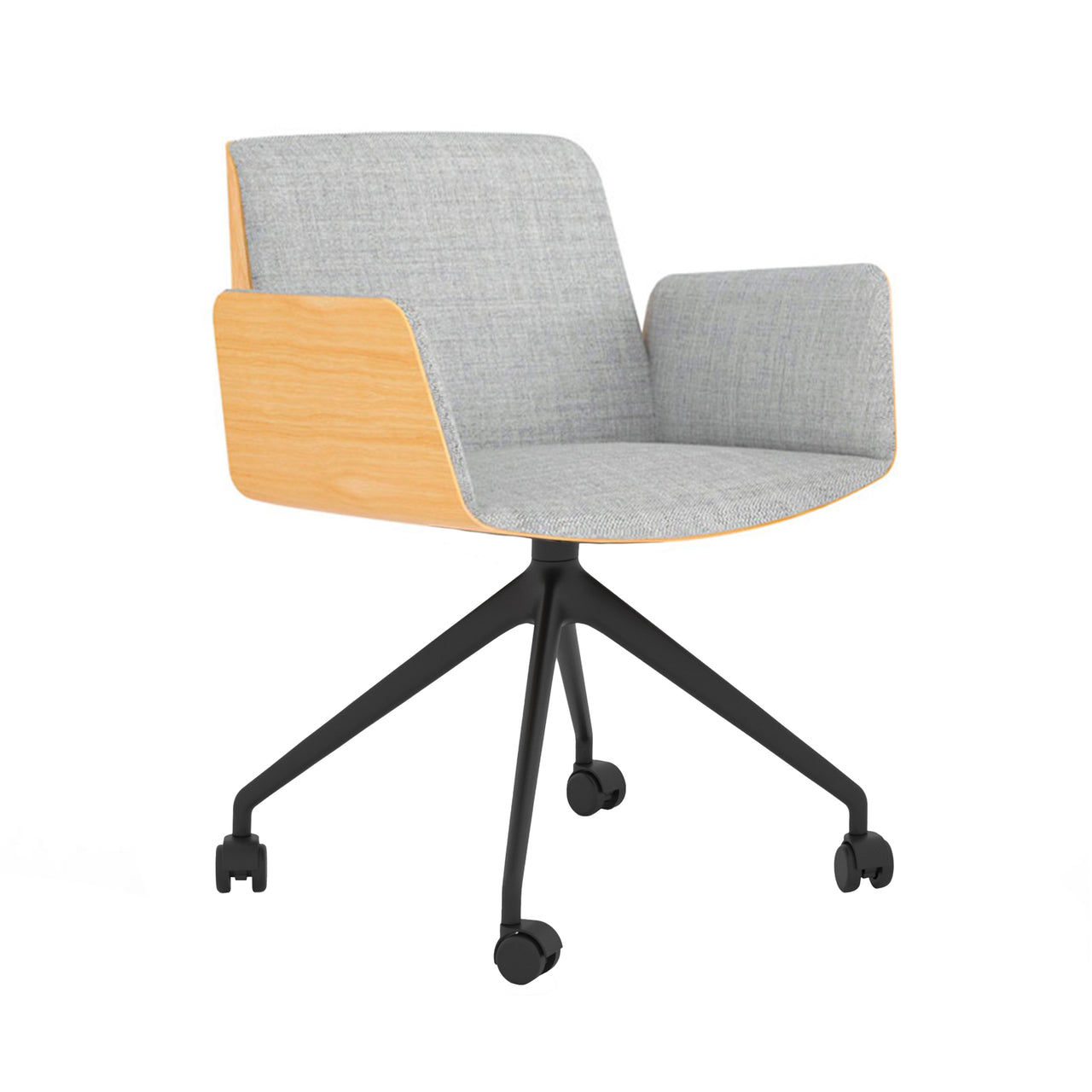 Hug 4 Star Swivel Base Chair: Front Upholstered + Castors + Super Matte Oak + Black