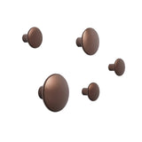 The Dots Metal Coat Hooks: Mixed Set of 5 + Umber