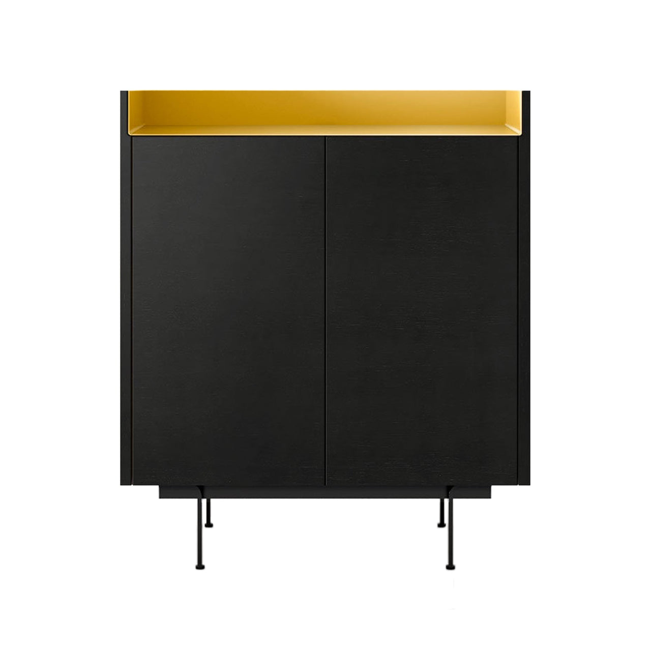 Stockholm STH011 Cupboard: Composition 2 + Ebony Stained Oak + Anodised Aluminum Gold + Black