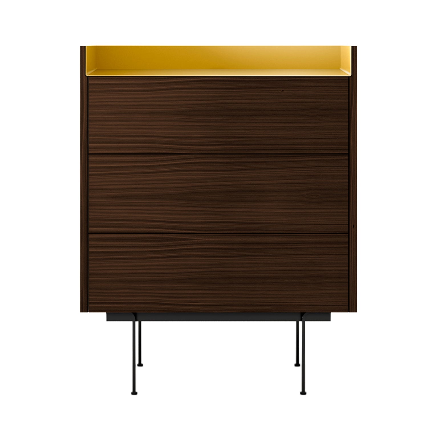 Stockholm STH012 Chest of Drawers: Composition 3 + Dark Stained Walnut + Anodised Aluminum Gold + Black