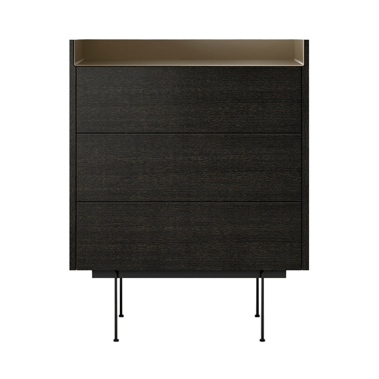 Stockholm STH012 Chest of Drawers: Composition 3 + Dark Grey Stained Oak + Anodised Aluminum Bronze + Black