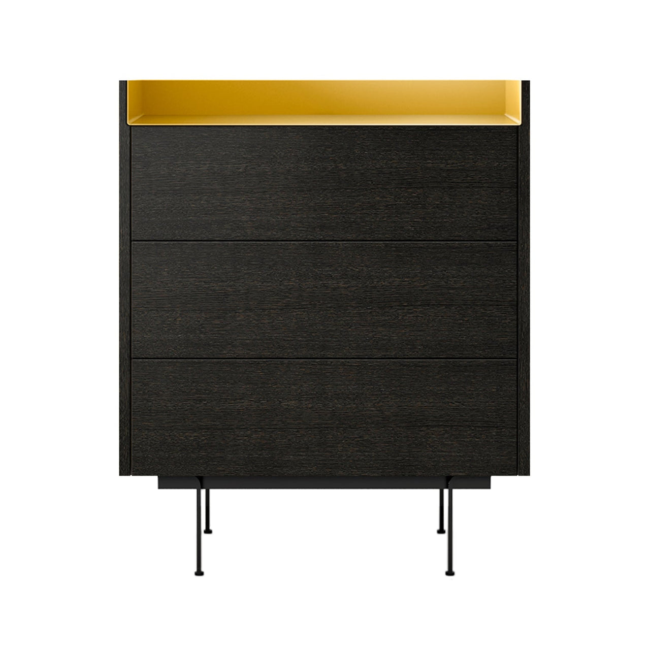 Stockholm STH012 Chest of Drawers: Composition 2 + Dark Grey Stained Oak + Anodised Aluminum Gold + Black