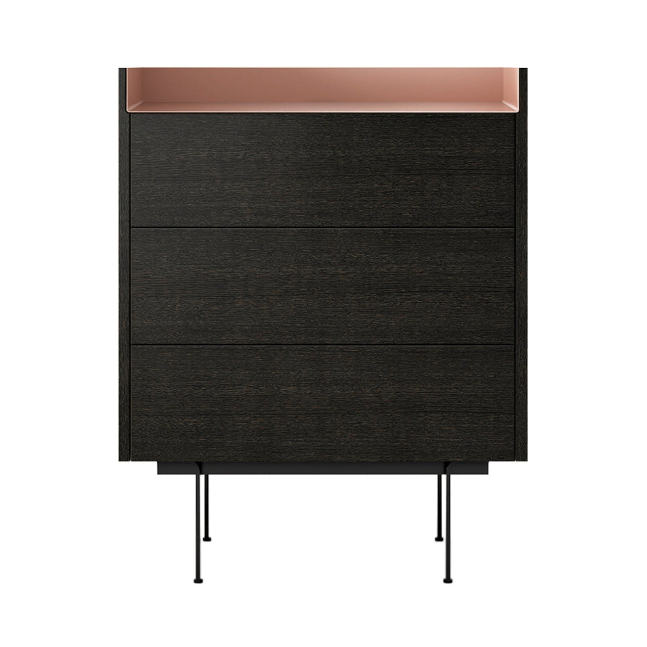 Stockholm STH012 Chest of Drawers: Composition 3 + Dark Grey Stained Oak + Anodised Aluminum Pale Rose + Black