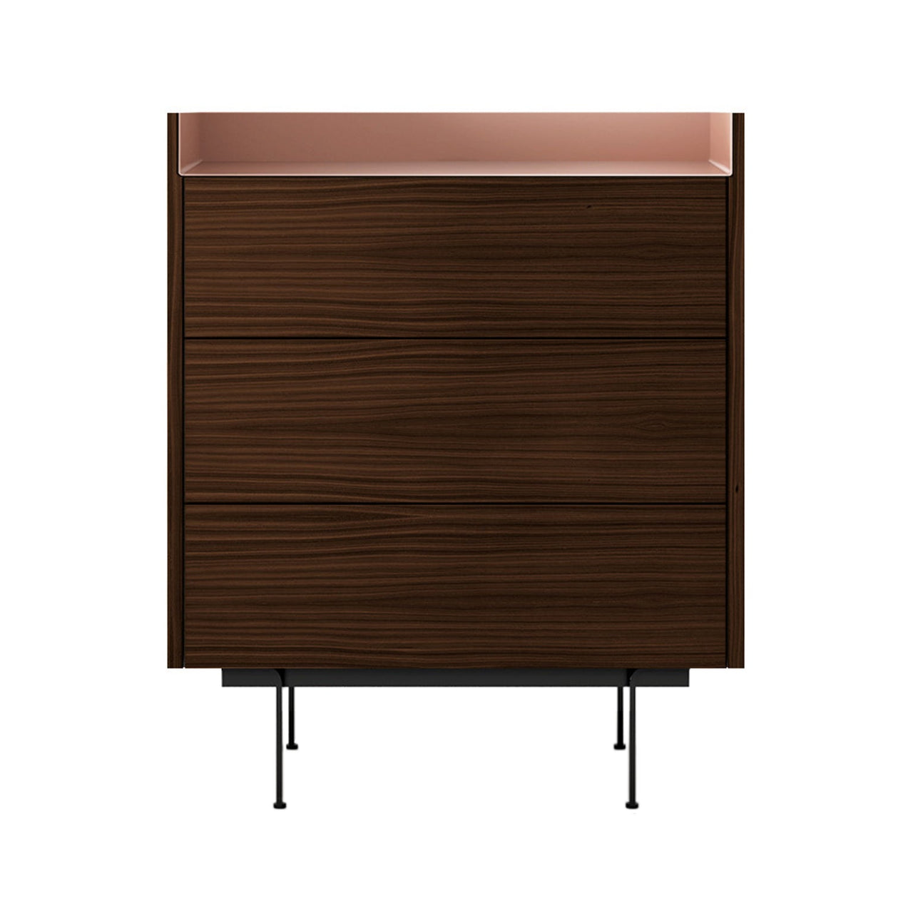Stockholm STH012 Chest of Drawers: Composition 2 + Dark Stained Walnut + Anodised Aluminum Pale Rose + Black