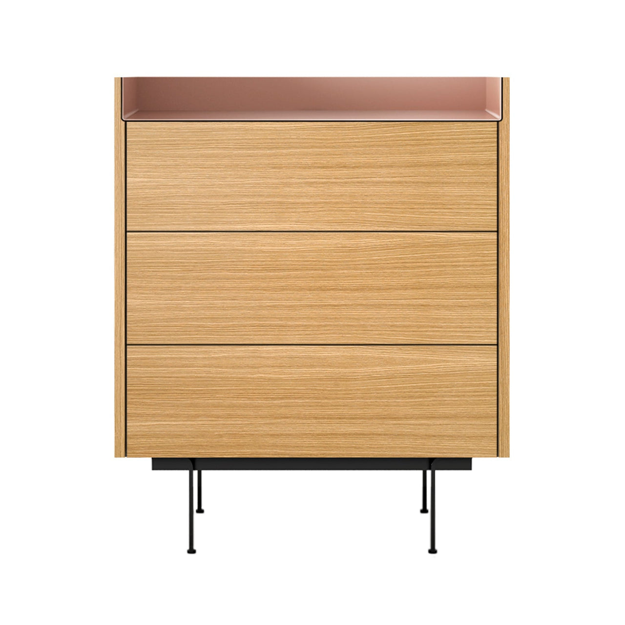 Stockholm STH012 Chest of Drawers: Composition 2 + Super-Matt Oak + Anodised Aluminum Pale Rose + Black