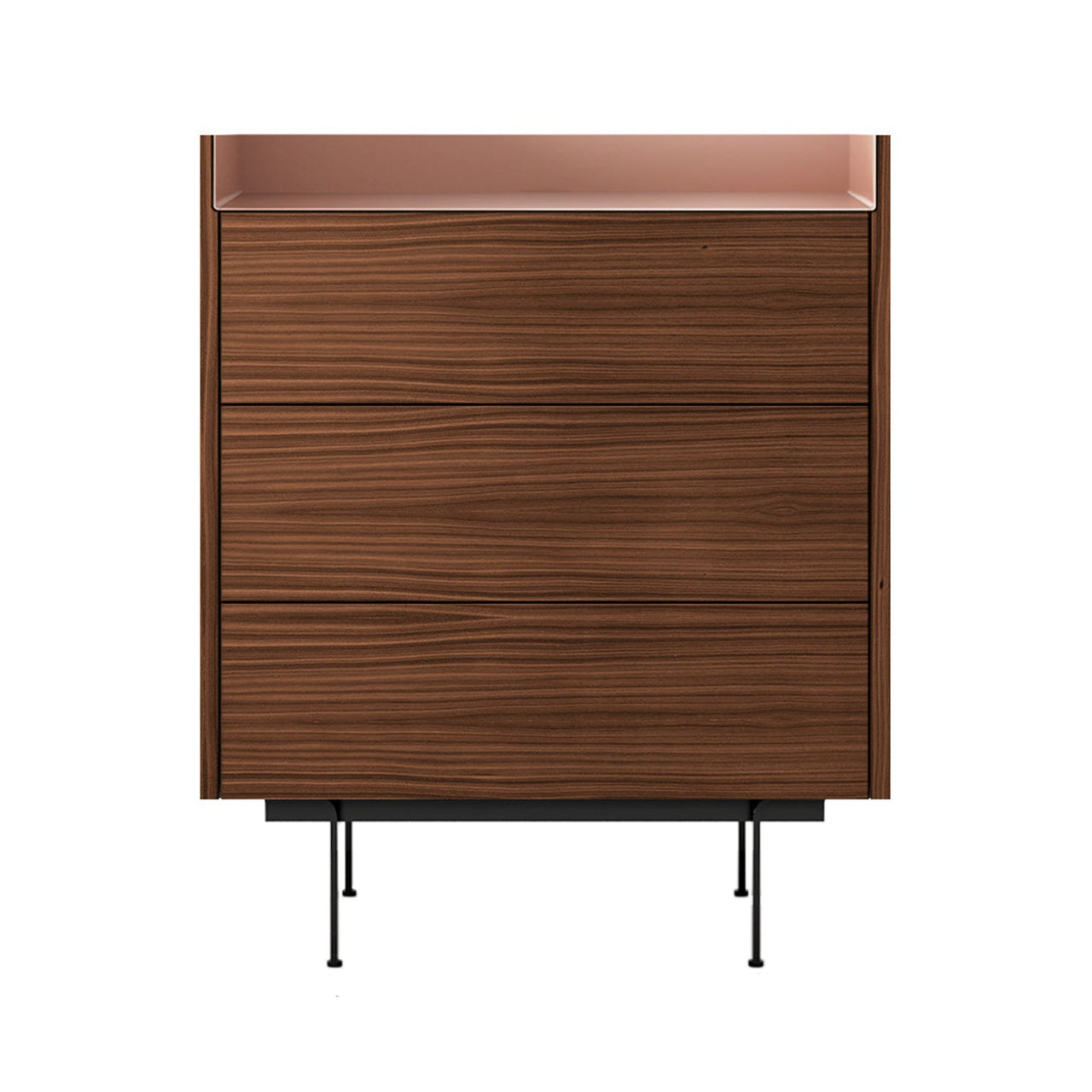 Stockholm STH012 Chest of Drawers: Composition 2 + Walnut Stained Walnut + Anodised Aluminum Pale Rose + Black