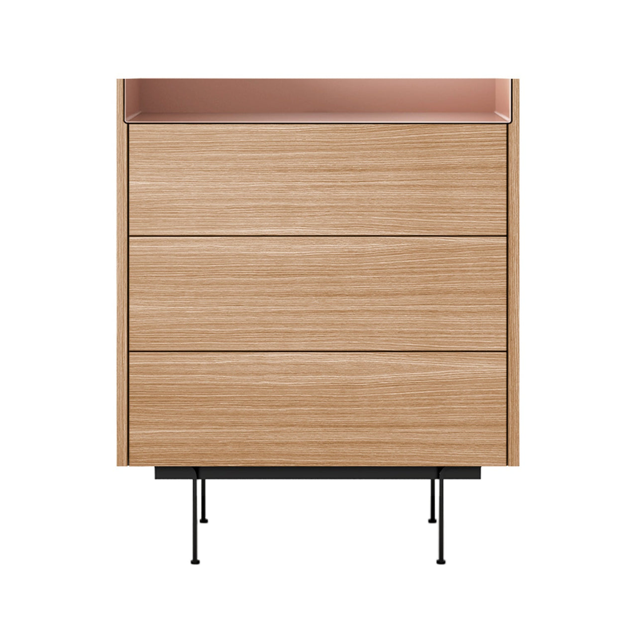 Stockholm STH012 Chest of Drawers: Composition 2 + Whitened Oak + Anodised Aluminum Pale Rose + Black