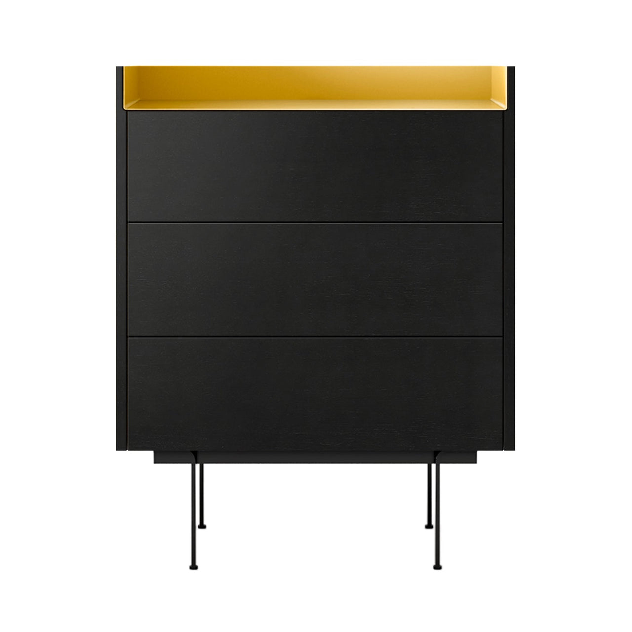 Stockholm STH012 Chest of Drawers: Composition 3 + Ebony Stained Oak + Anodised Aluminum Gold + Black