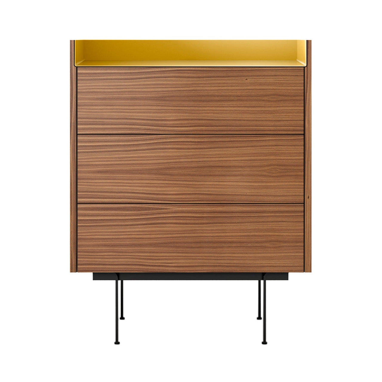 Stockholm STH012 Chest of Drawers: Composition 3 + Super-Matt Walnut + Anodised Aluminum Gold + Black