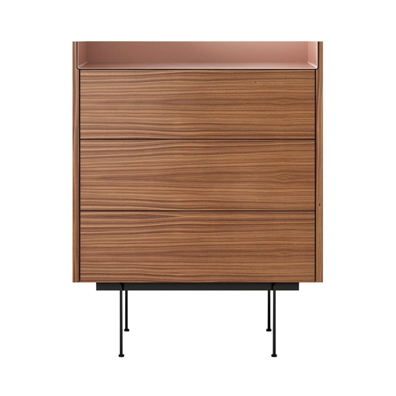 Stockholm STH012 Chest of Drawers: Composition 3 + Super-Matt Walnut + Anodised Aluminum Pale Rose + Black