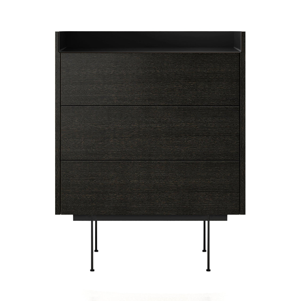Stockholm STH012 Chest of Drawers: Composition 3 + Dark Grey Stained Oak + Anodised Aluminum Black + Black