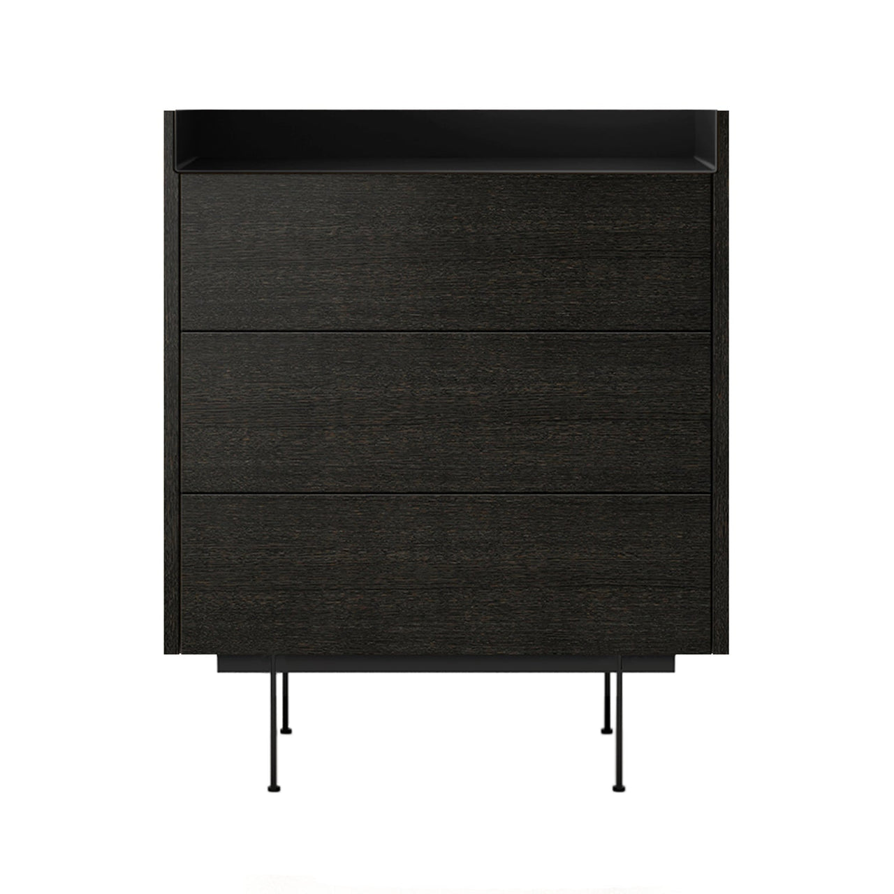 Stockholm STH012 Chest of Drawers: Composition 2 + Dark Grey Stained Oak + Anodised Aluminum Black + Black