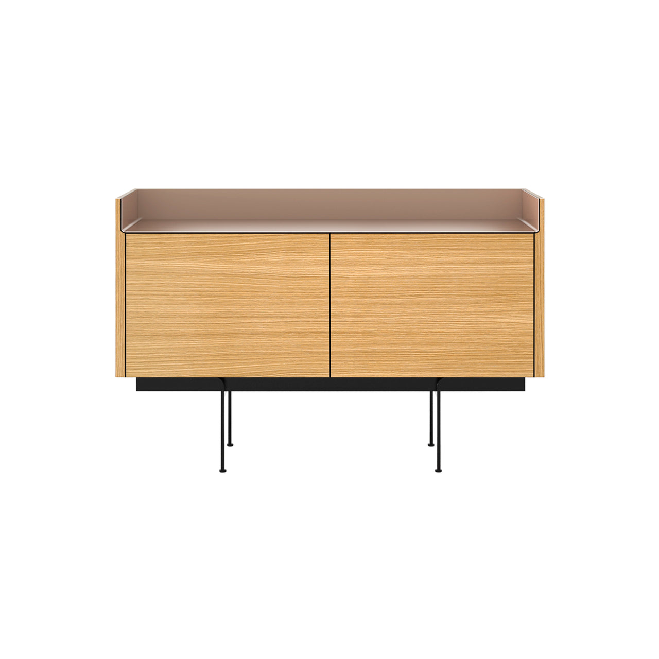 Stockholm STH201 Sideboard: Composition 3 + Super-Matt Oak + Anodized Aluminum Pale Rose + Black