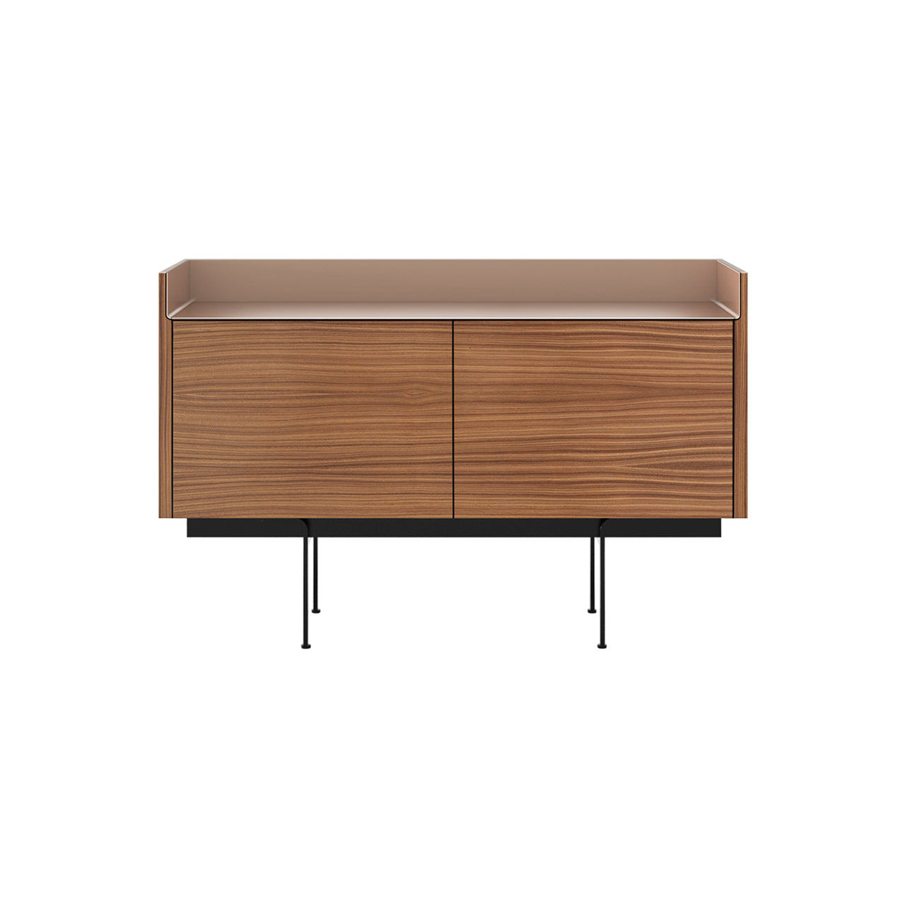 Stockholm STH201 Sideboard: Composition 3 + Super-Matt Walnut + Anodized Aluminum Pale Rose + Black