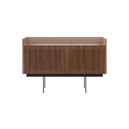 Stockholm STH203 Technic Sideboard: Composition 3 + Super-Matt Walnut + Anodized Aluminum Pale Rose + Black