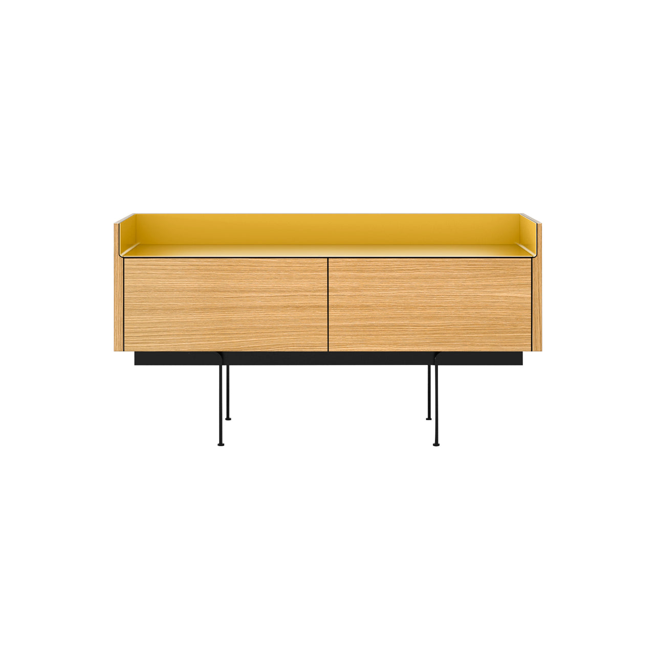 Stockholm STH251 Slim Sideboard: Composition 3 + Super-Matt Oak + Anodized Aluminum Gold + Black