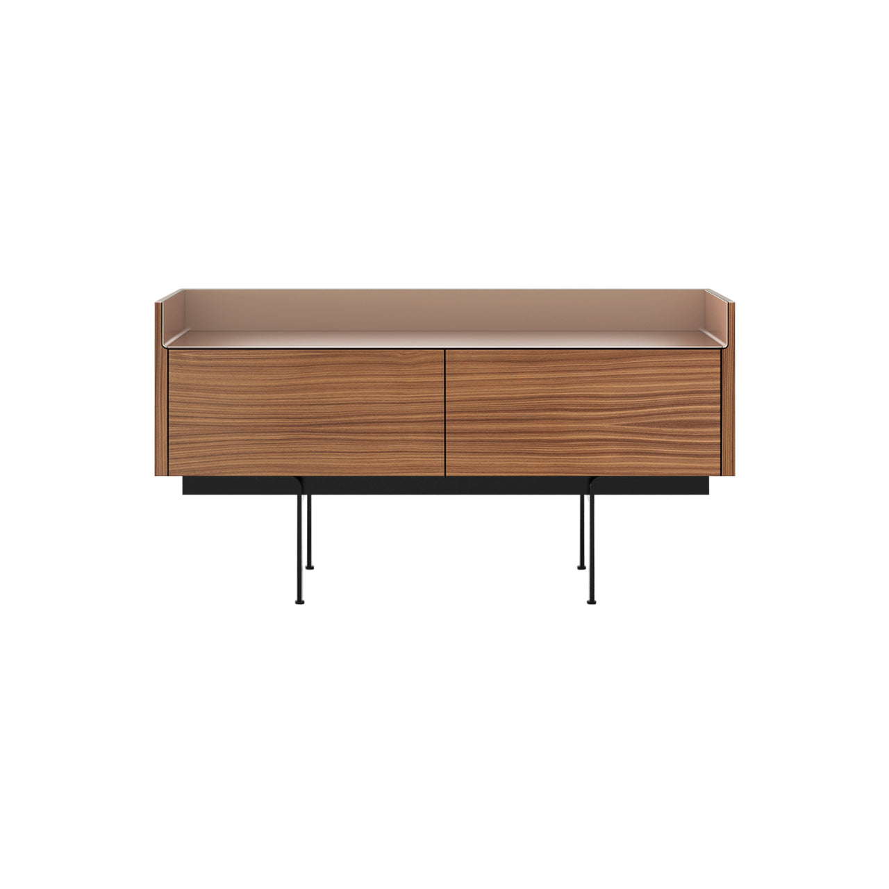 Stockholm STH251 Slim Sideboard: Composition 3 + Super-Matt Walnut + Anodized Aluminum Pale Rose + Black