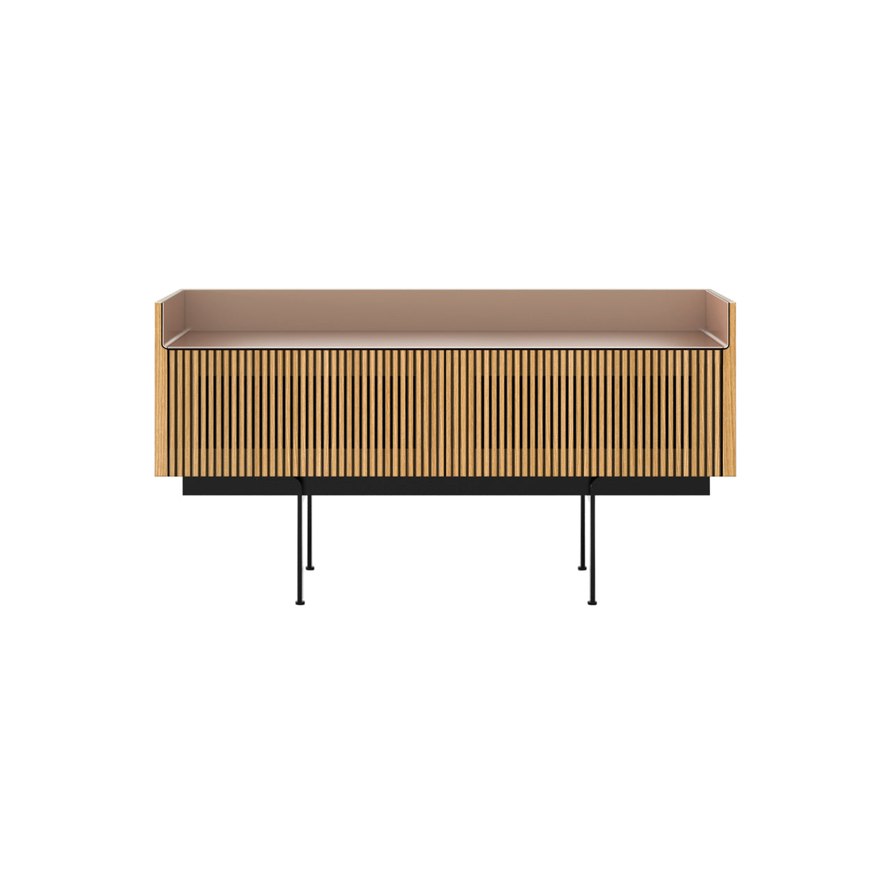 Stockholm STH253 Slim Sideboard: Composition 3 + Super-Matt Oak + Anodized Aluminum Pale Rose + Black