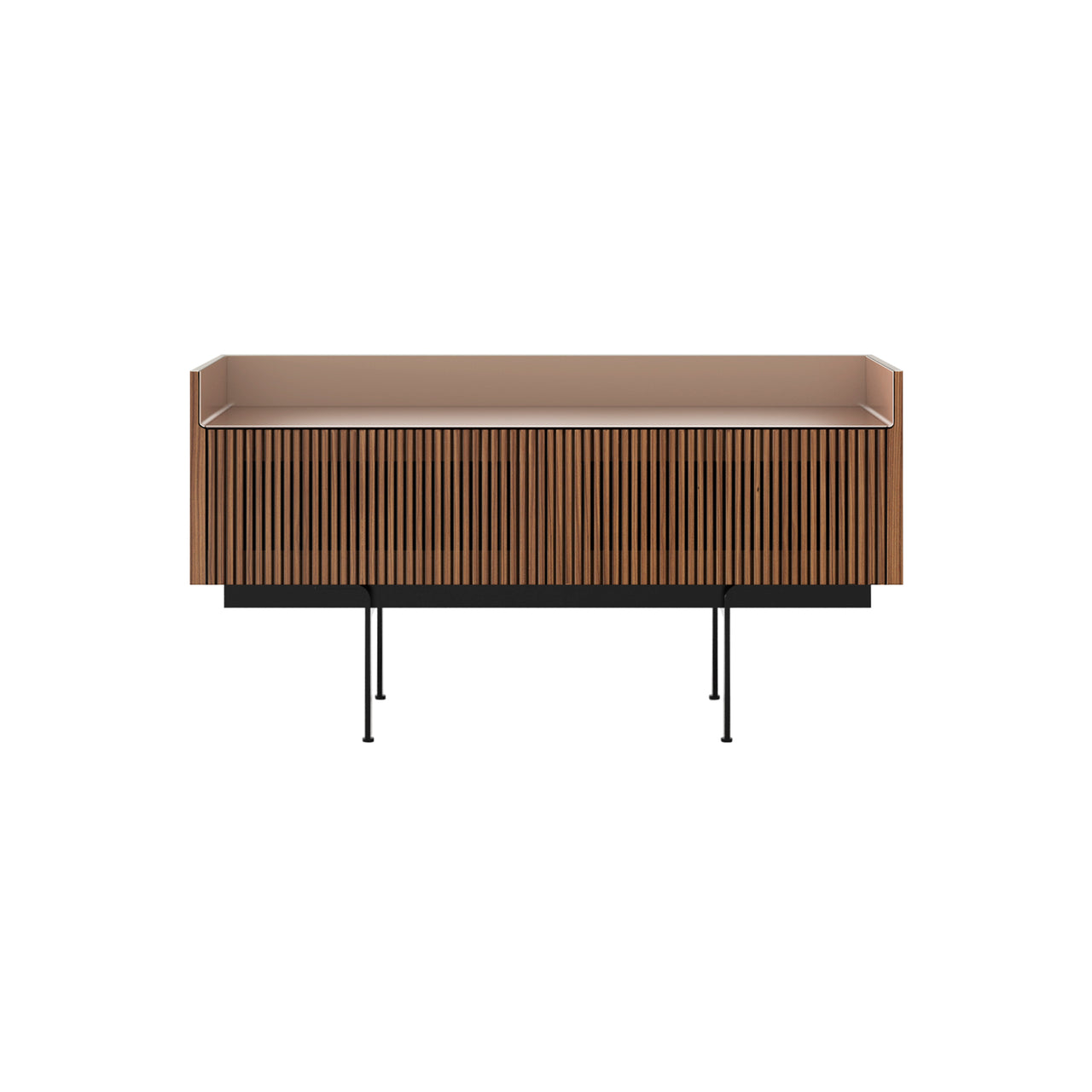 Stockholm STH253 Slim Sideboard: Composition 3 + Super-Matt Walnut + Anodized Aluminum Pale Rose + Black