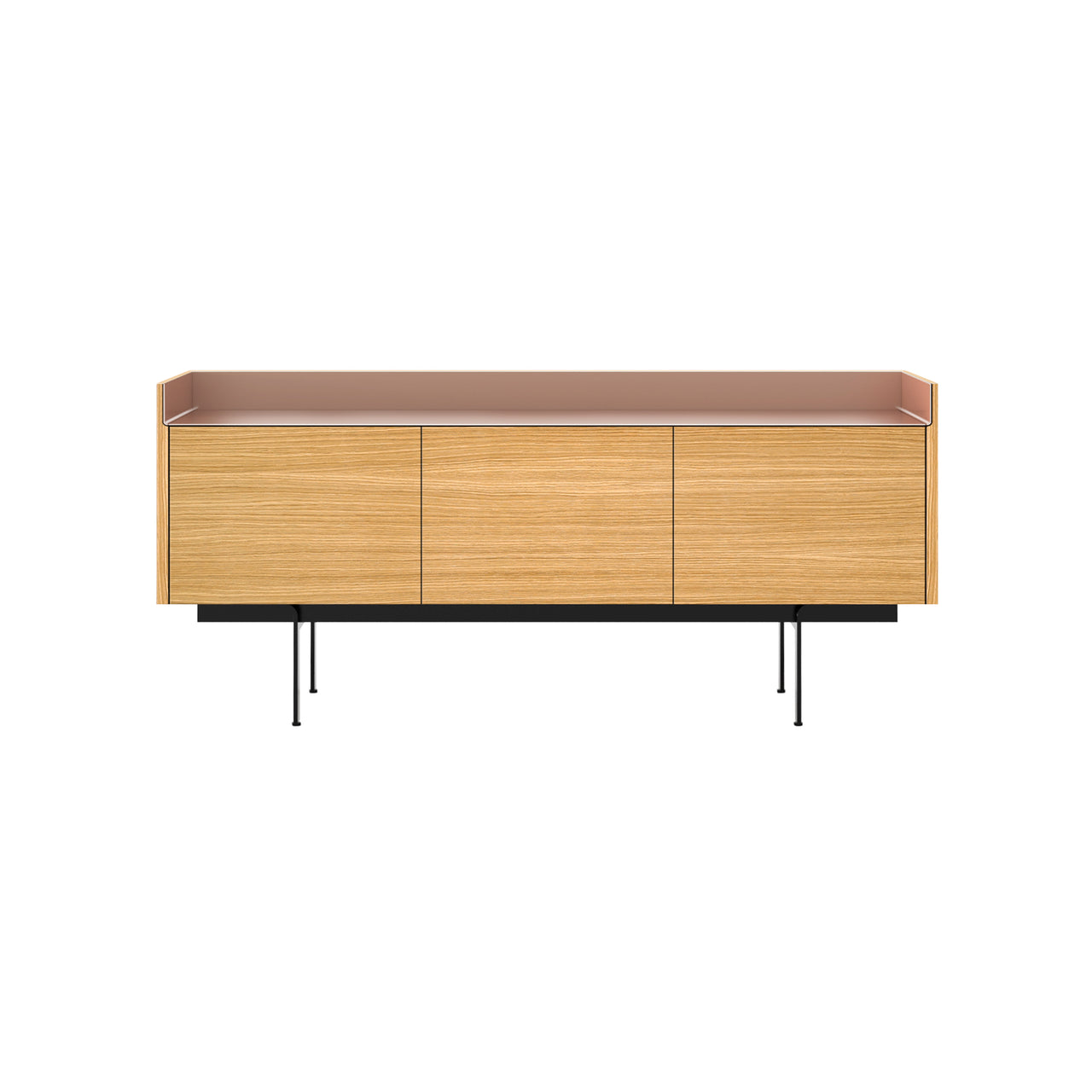 Stockholm STH301 Sideboard: Composition 3 + Super-Matt Oak + Anodized Aluminum Pale Rose + Black