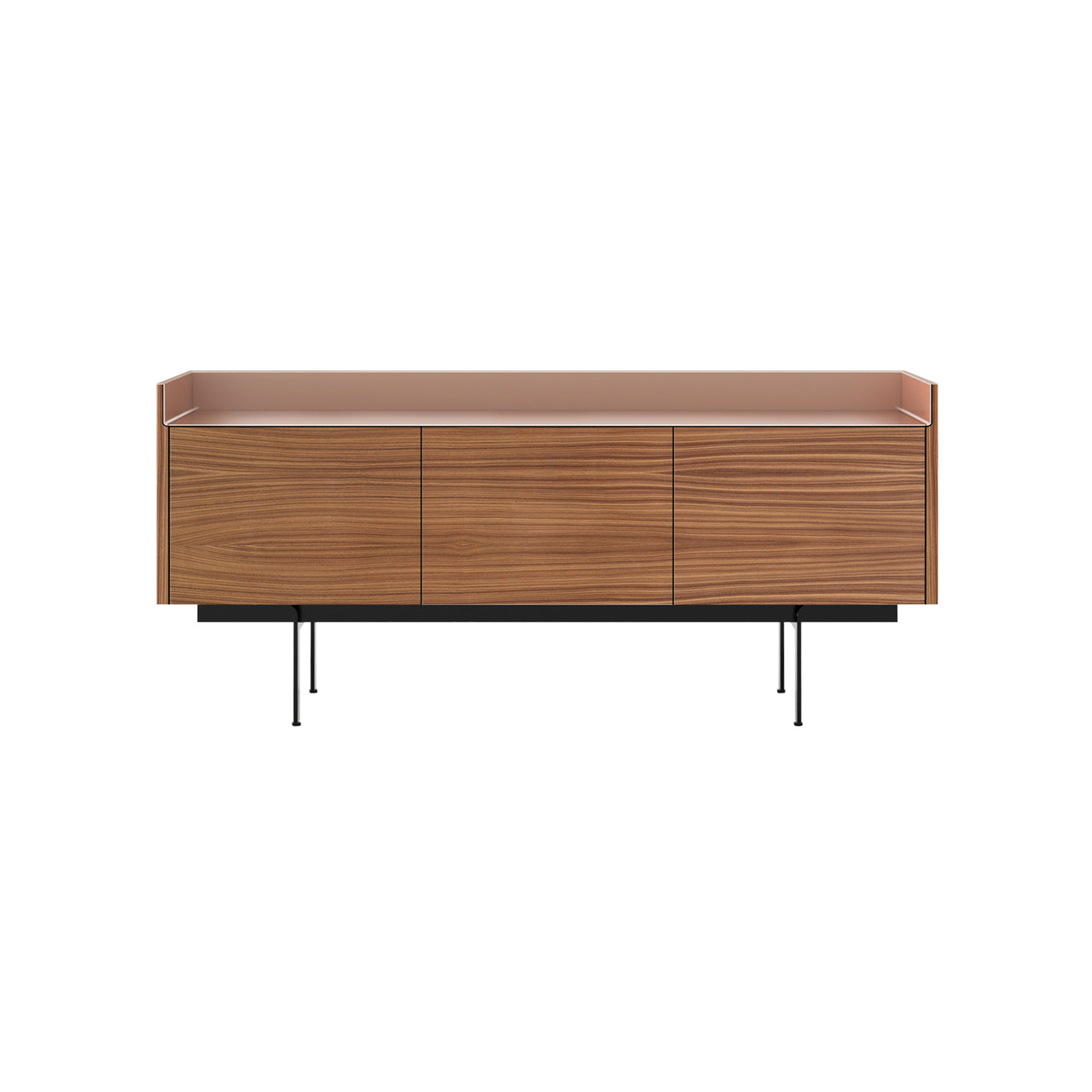 Stockholm STH301 Sideboard: Composition 3 + Super-Matt Walnut + Anodized Aluminum Pale Rose + Black