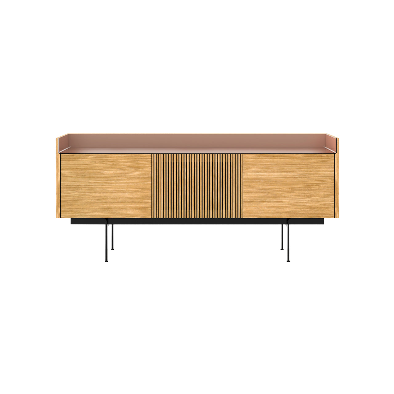 Stockholm STH303 Technic Sideboard: Composition 3 + Super-Matt Oak + Anodized Aluminum Pale Rose + Black