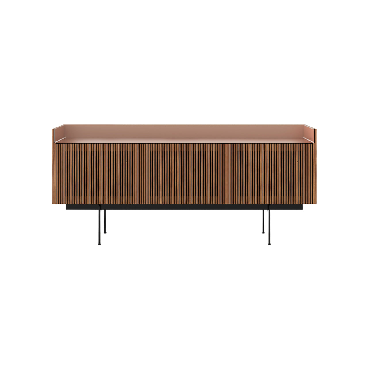 Stockholm STH304 Technic Sideboard: Composition 3 + Super-Matt Walnut + Anodized Aluminum Pale Rose + Black
