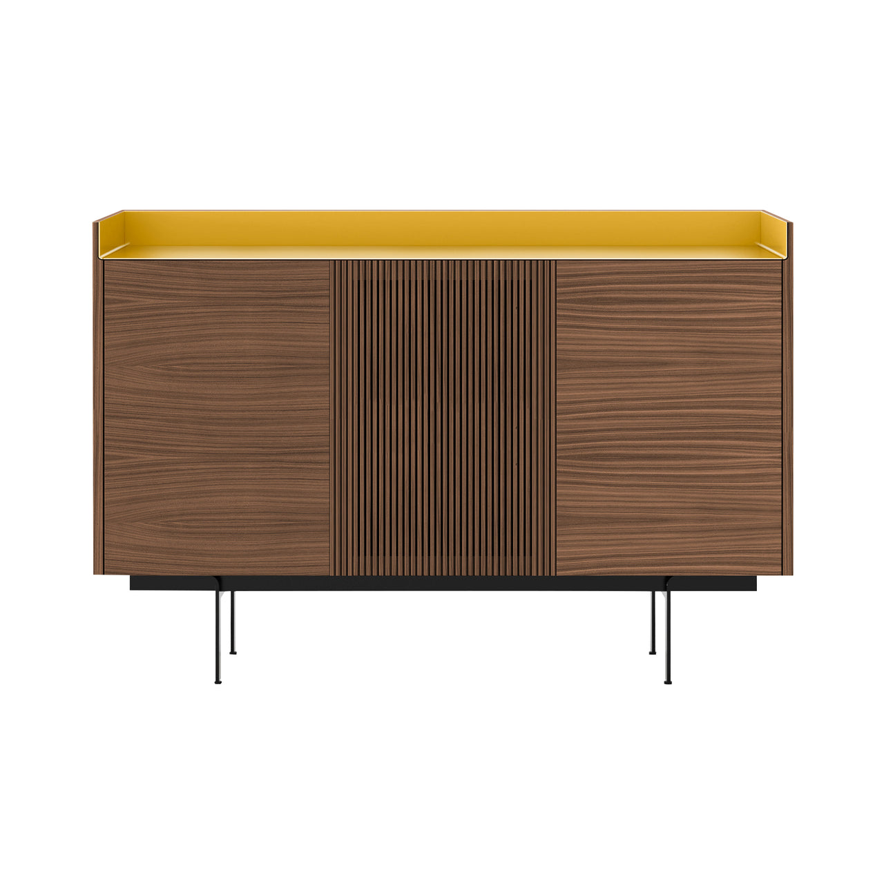 Stockholm STH334 Cupboard: Composition 3 + Walnut Stained Walnut + Anodized Aluminum Gold + Black