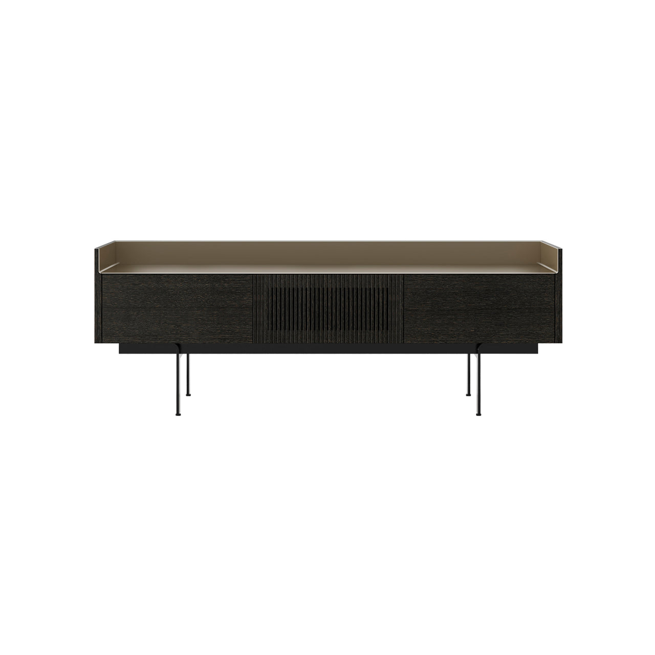 Stockholm STH353 Slim Sideboard: Composition 3 + Dark Grey Stained Oak + Anodized Aluminum Bronze + Black