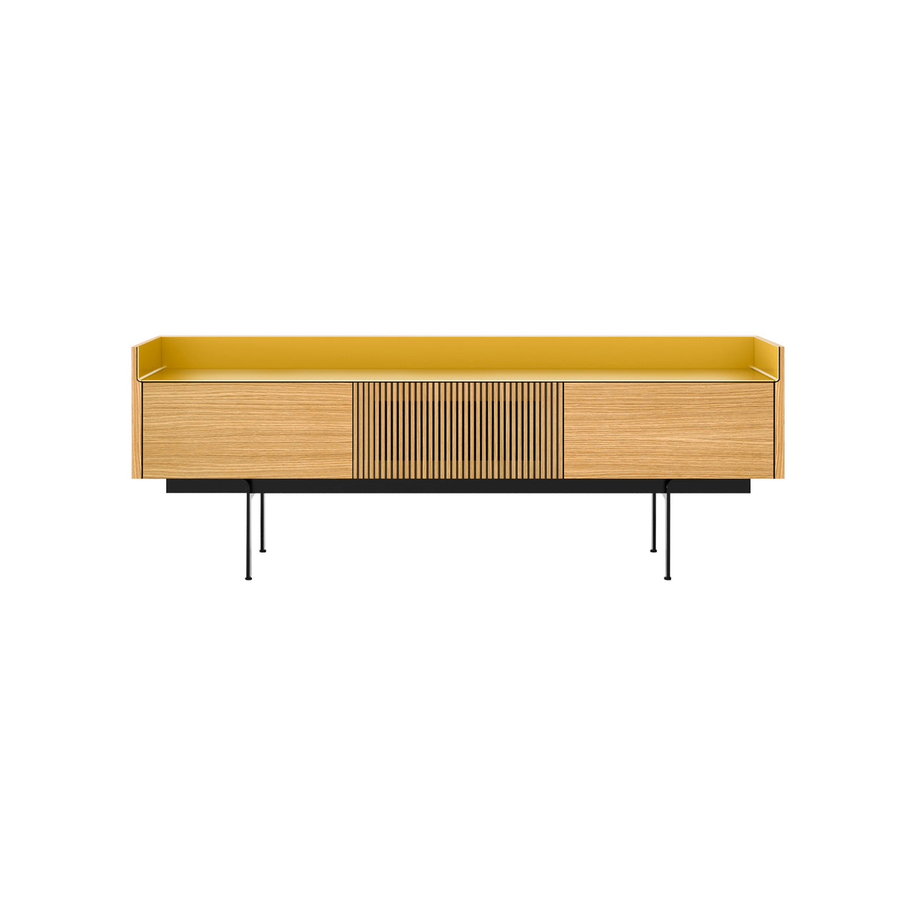 Stockholm STH353 Slim Sideboard: Composition 3 + Super-Matt Oak + Anodized Aluminum Gold + Black