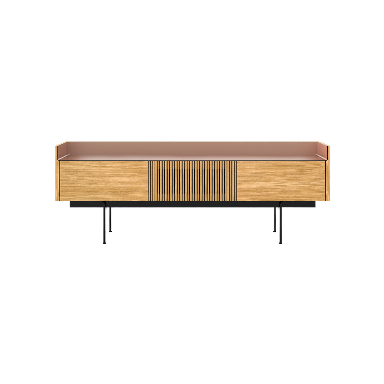 Stockholm STH353 Slim Sideboard: Composition 3 + Super-Matt Oak + Anodized Aluminum Pale Rose + Black