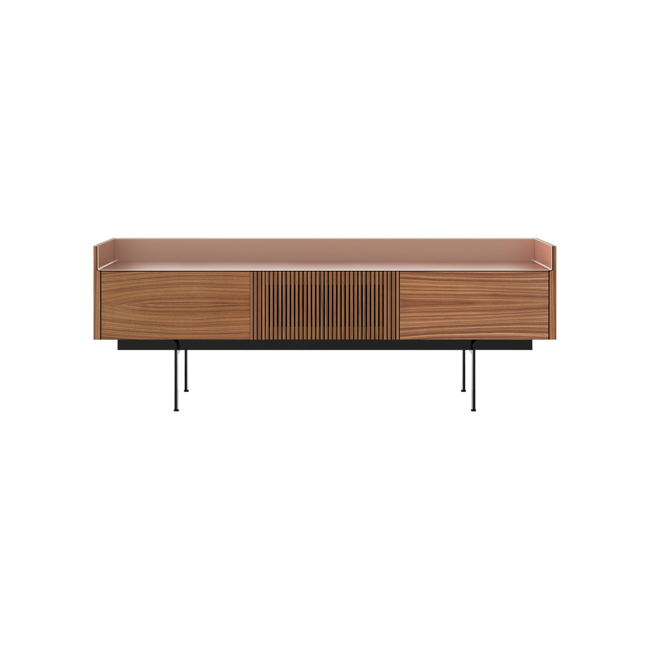Stockholm STH353 Slim Sideboard: Composition 3 + Super-Matt Walnut + Anodized Aluminum Pale Rose + Black