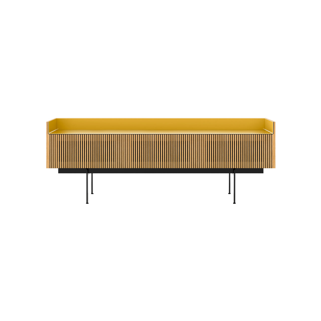 Stockholm STH354 Slim Sideboard: Composition 3 + Super-Matt Oak + Anodized Aluminum Gold + Black