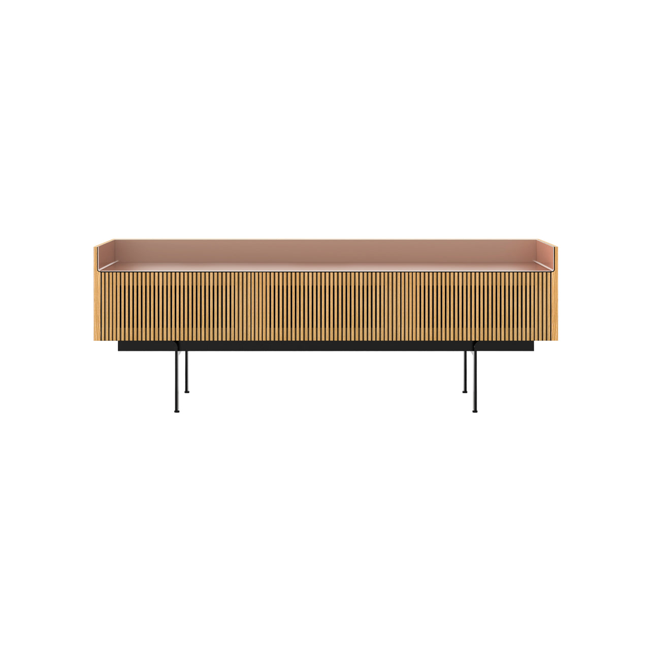 Stockholm STH354 Slim Sideboard: Composition 3 + Super-Matt Oak + Anodized Aluminum Pale Rose + Black