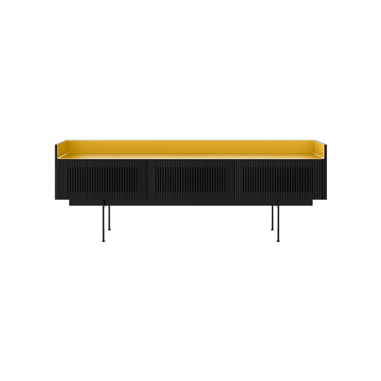 Stockholm STH354 Slim Sideboard: Composition 3 + Ebony Stained Oak + Anodized Aluminum Gold + Black