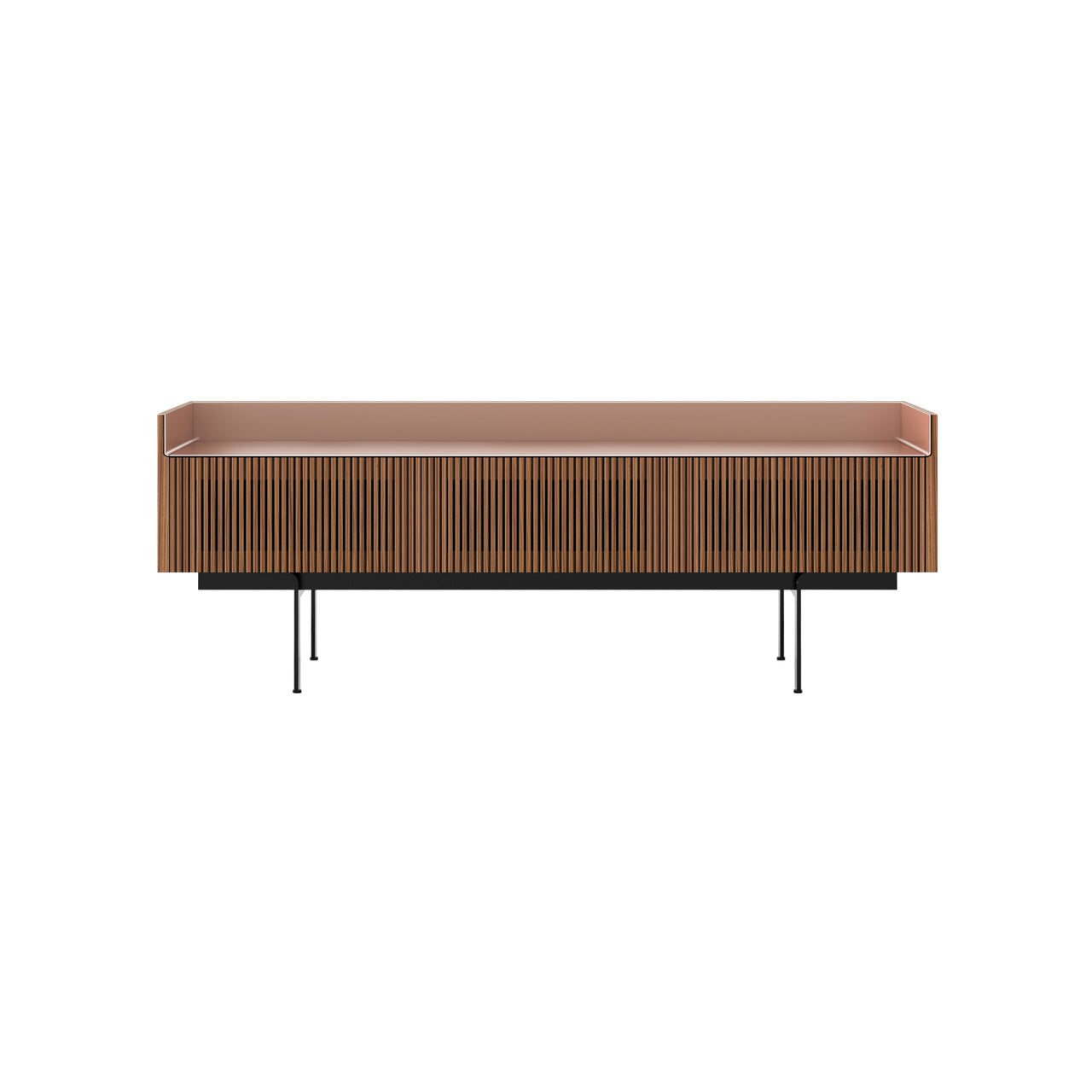 Stockholm STH354 Slim Sideboard: Composition 3 + Super-Matt Walnut + Anodized Aluminum Pale Rose + Black