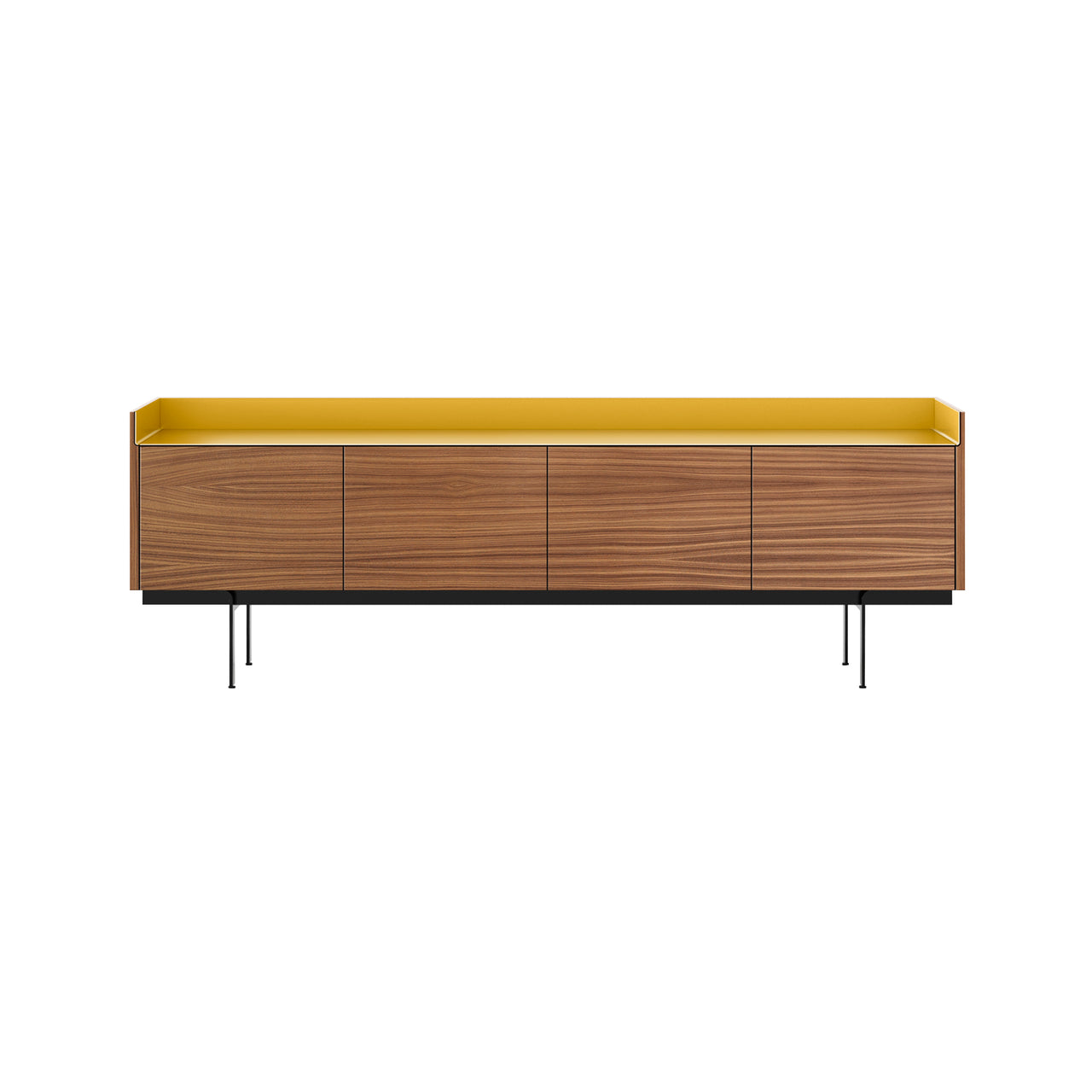 Stockholm STH401 Sideboard: Composition 3 + Super-Matt Walnut + Anodized Aluminum Gold + Black
