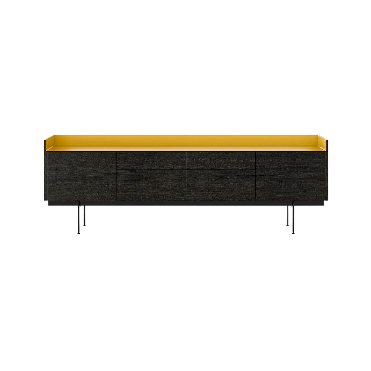 Stockholm STH402 Sideboard: Composition 3 + Dark Grey Stained Oak + Anodized Aluminum Gold + Black