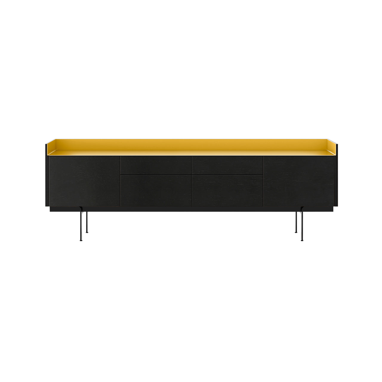 Stockholm STH402 Sideboard: Composition 3 + Ebony Stained Oak + Anodized Aluminum Gold + Black