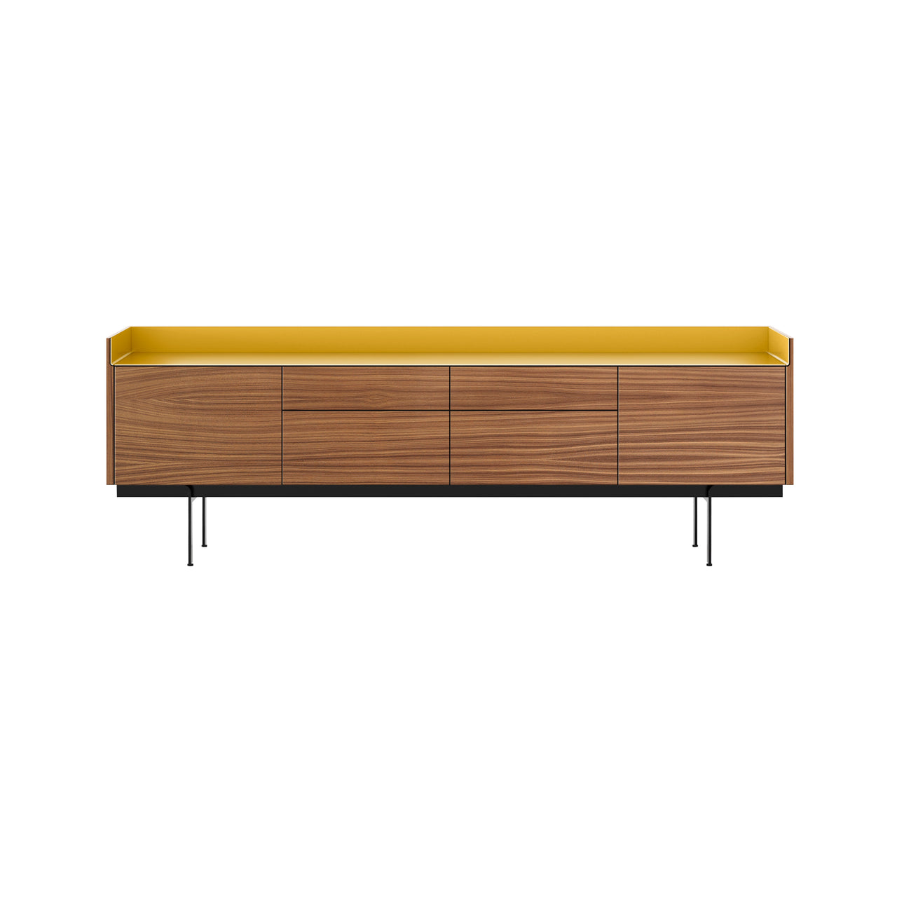 Stockholm STH402 Sideboard: Composition 3 + Super-Matt Walnut + Anodized Aluminum Gold + Black
