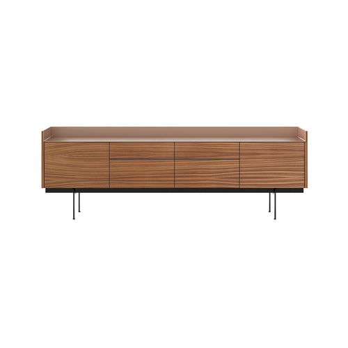 Stockholm STH402 Sideboard: Composition 3 + Super-Matt Walnut + Anodized Aluminum Pale Rose + Black