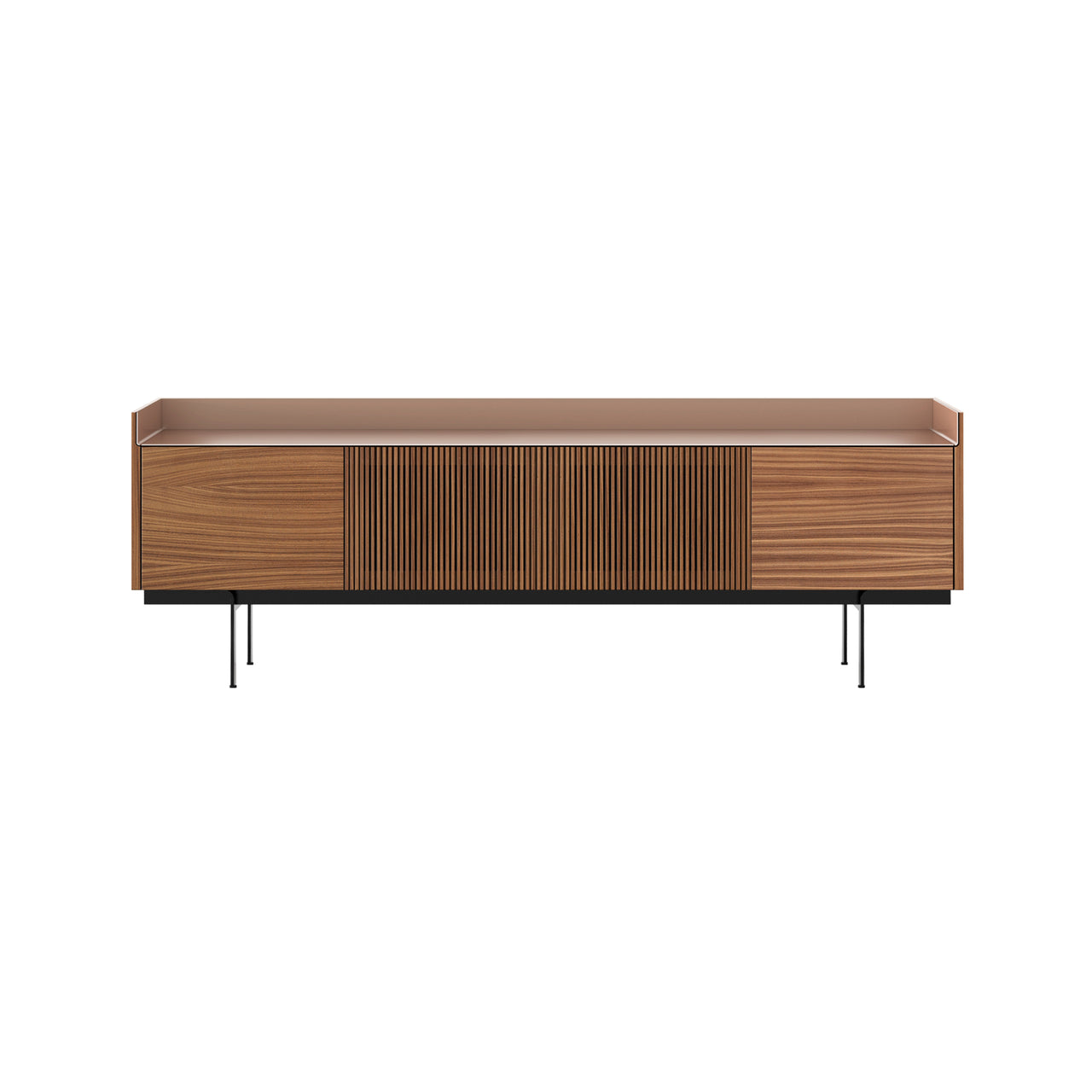 Stockholm STH403 Technic Sideboard: Composition 3 + Super-Matt Walnut + Anodized Aluminum Pale Rose + Black