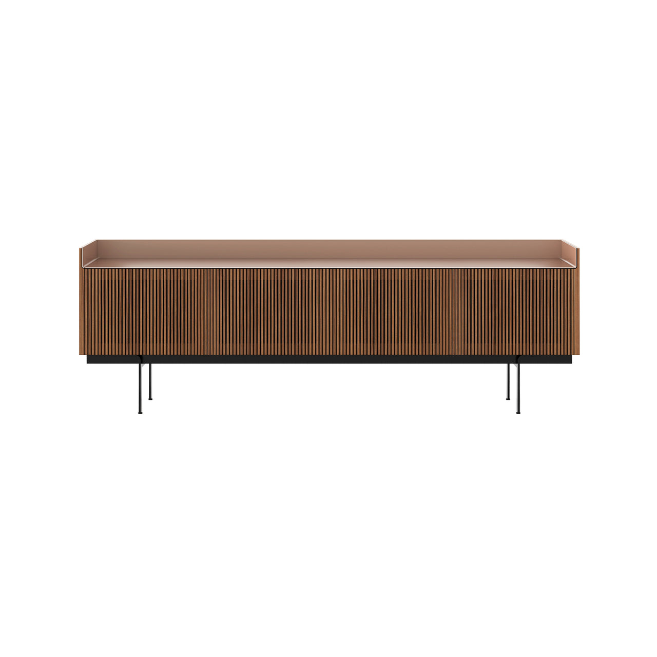 Stockholm STH404 Technic Sideboard: Composition 3 + Super-Matt Walnut + Anodized Aluminum Pale Rose + Black