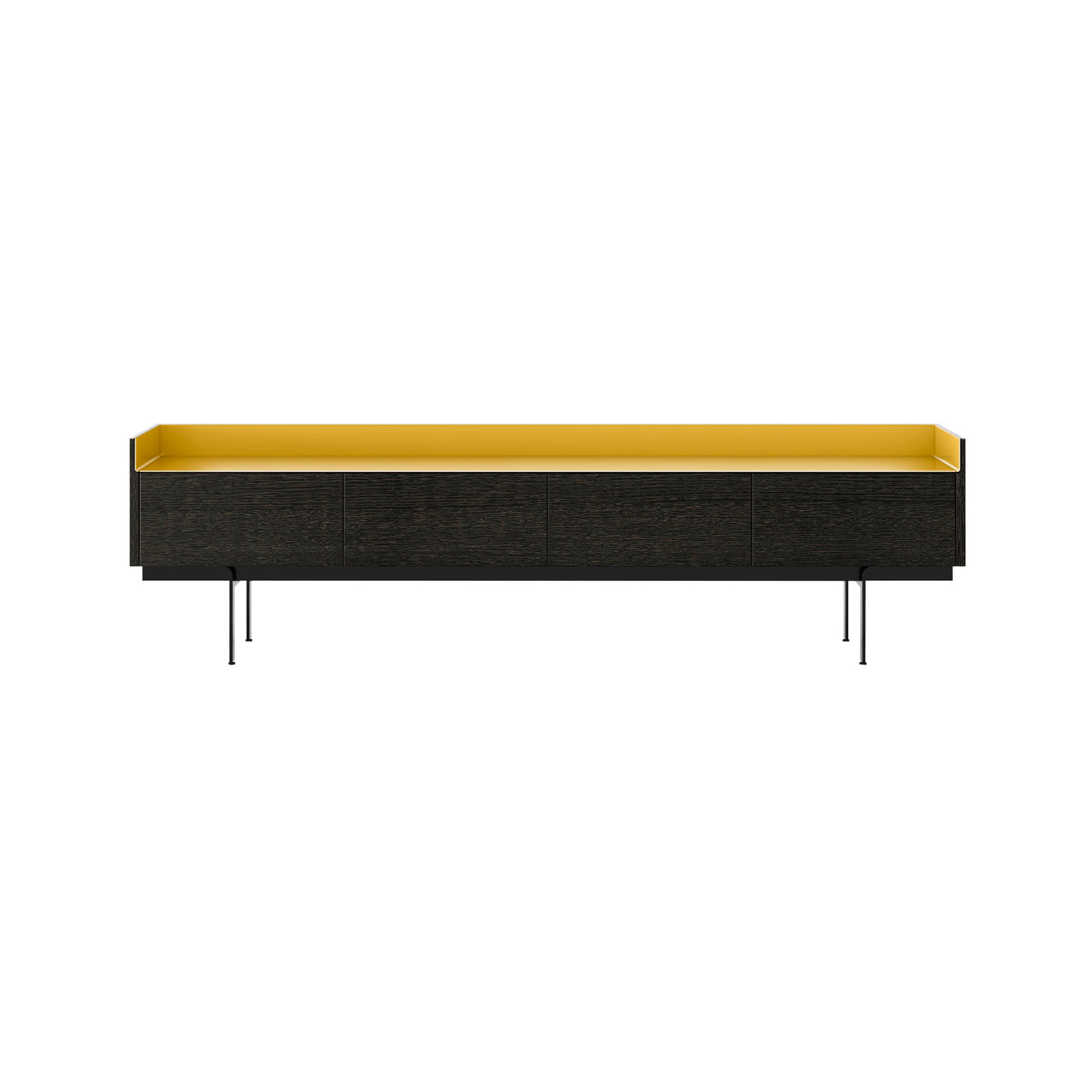 Stockholm STH451 Slim Sideboard: Composition 3 + Dark Grey Stained Oak + Anodized Aluminum Gold + Black