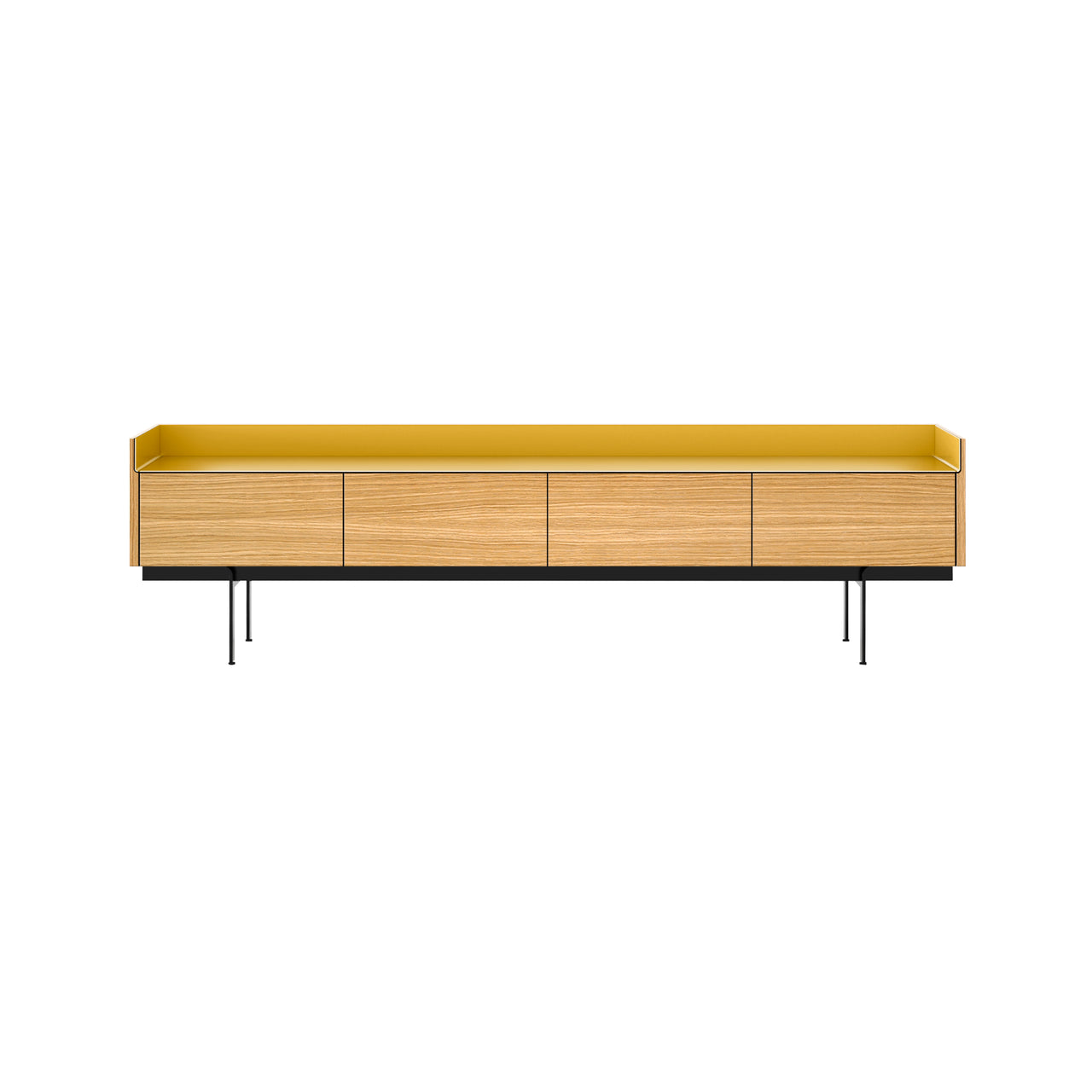 Stockholm STH451 Slim Sideboard: Composition 3 + Super-Matt Oak + Anodized Aluminum Gold + Black