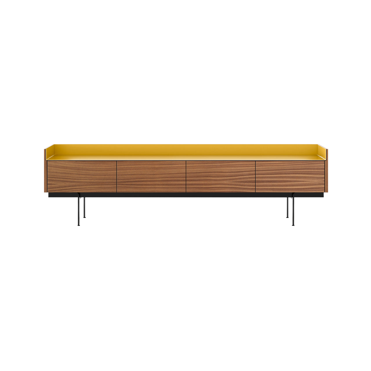 Stockholm STH451 Slim Sideboard: Composition 3 + Super-Matt Walnut + Anodized Aluminum Gold + Black