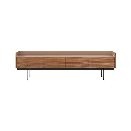 Stockholm STH451 Slim Sideboard: Composition 3 + Super-Matt Walnut + Anodized Aluminum Pale Rose + Black