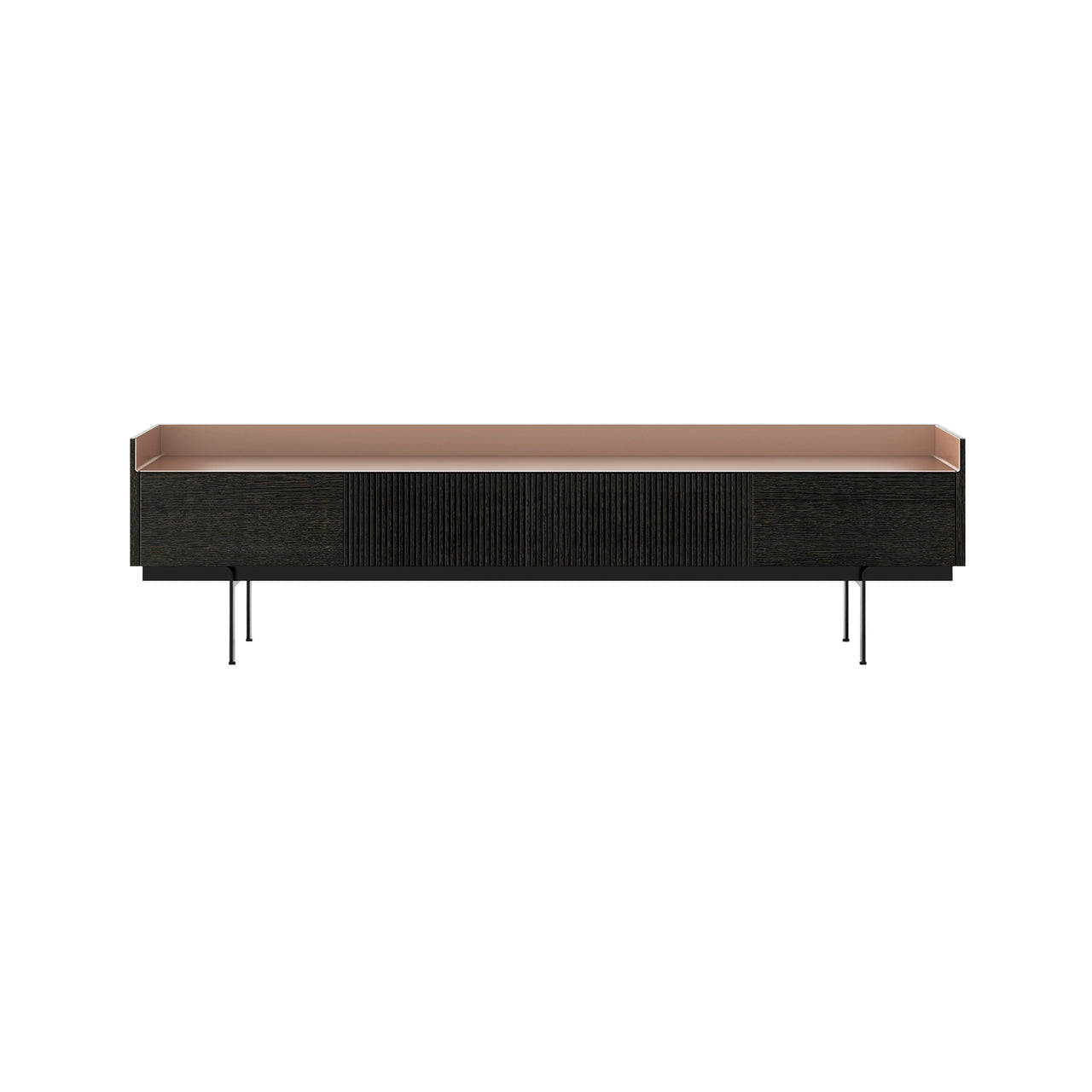 Stockholm Slim Sideboard: STH453 + Dark Grey Stained Oak + Anodized Aluminum Pale Rose + Black